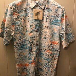 Joe Marlin Men's Vibrant Blue and Orange Tropical Casual Shirt